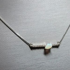 14kt Solid WG - Genuine Gemstone& Diamond Bar Necklace